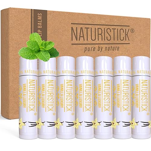 7-Pack Premium Beeswax Lip Balm by Naturistick | Chemical-Free, 100% Natural Chapstick for Dry, Chapped Lips | Made with Coconut Oil, Shea Butter