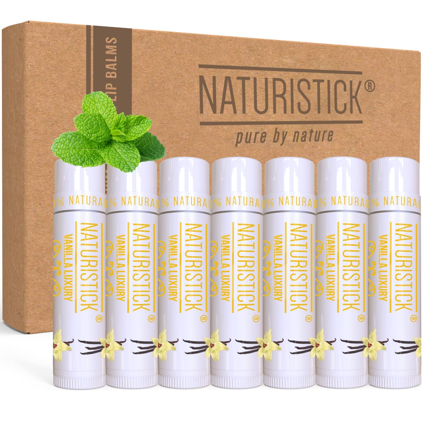 7-Pack Premium Beeswax Lip Balm by Naturistick | Chemical-Free, 100% Natural Chapstick for Dry, Chapped Lips | Made with Coconut Oil, Shea Butter