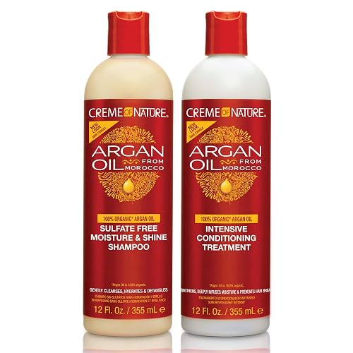 Creme of Nature Argan Oil from Morocco Sulfate-Free Moisture and Shine Shampoo and Intensive Conditioning Treatment Set, Hydrating Shine-Enhancing