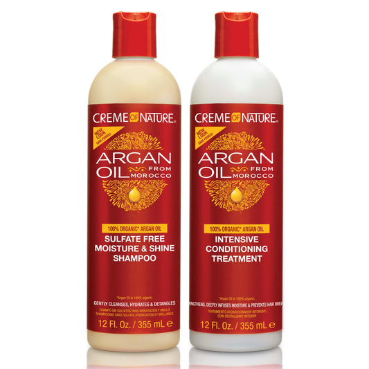 Creme of Nature Argan Oil from Morocco Sulfate-Free Moisture and Shine Shampoo and Intensive Conditioning Treatment Set, Hydrating Shine-Enhancing