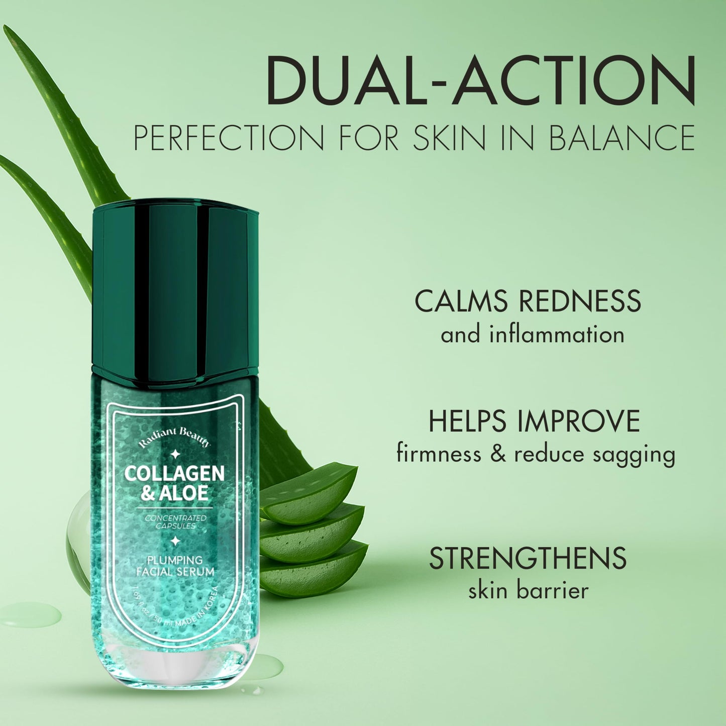 Radiant Beauty Collagen & Aloe Facial Serum - Anti-Aging, Plumping, Hydrating - Reduces Fine Lines & Wrinkles, Combats Dark Spots - Dermatologist