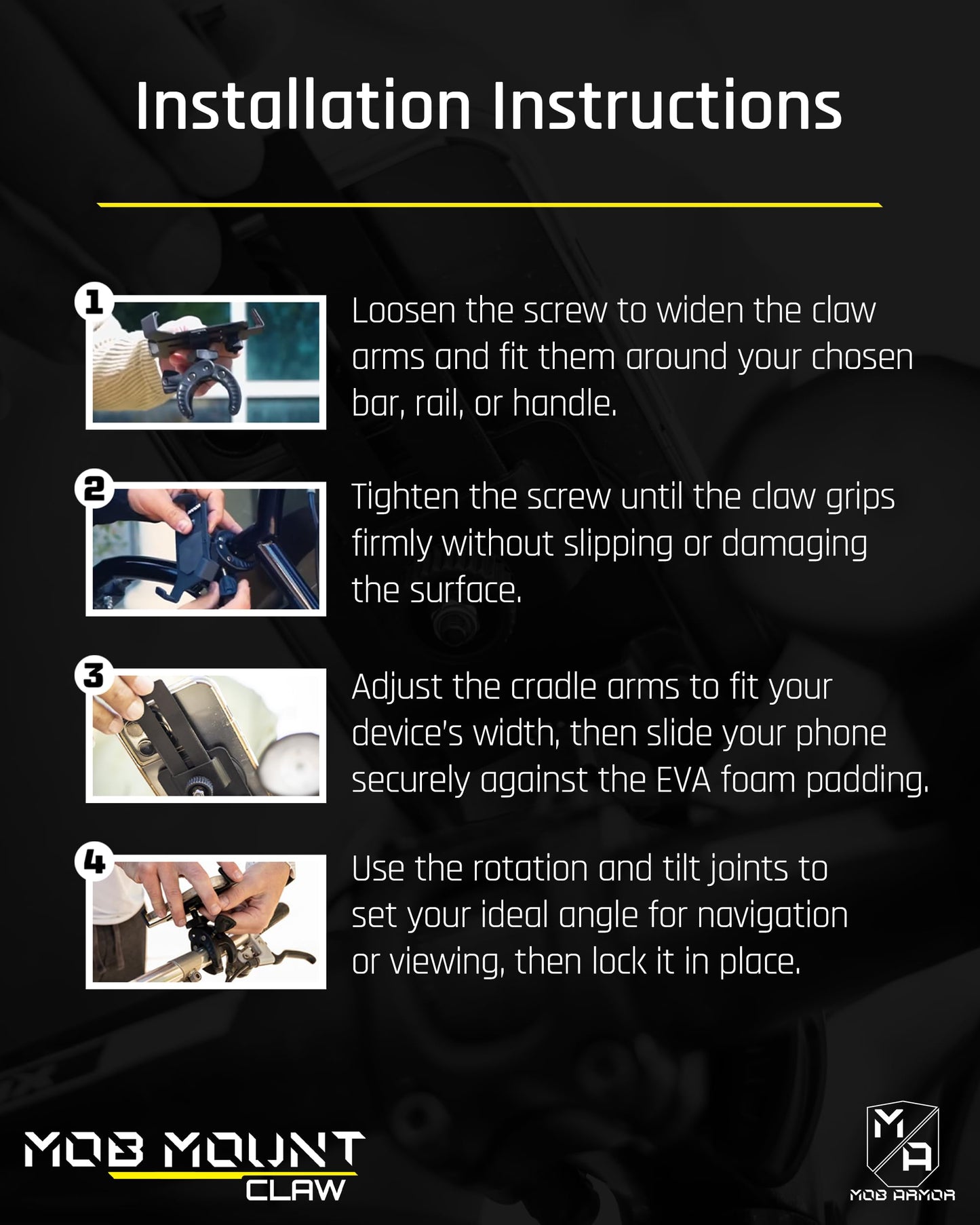 Mob Armor Mob Mount Claw with 360° Rotation - Universal Phone Mounting Clamp for Motorcycle, Car, Boat - Christmas, White Elephant for Men, Dad…