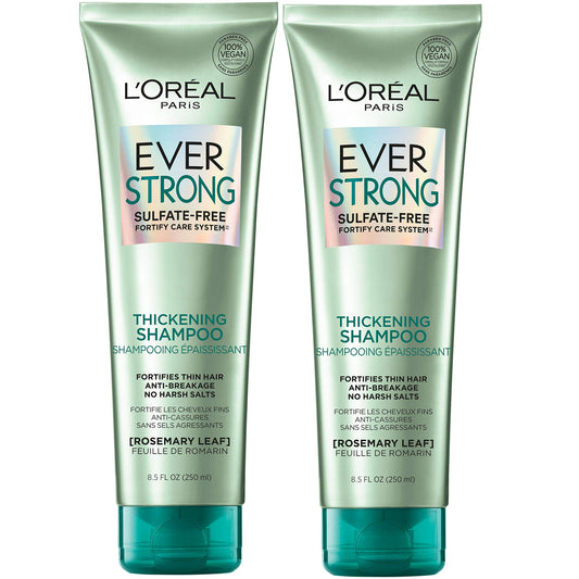 L'Oreal Paris EverStrong Thickening Sulfate Free Shampoo, Thickens + Strengthens, For Thin, Fragile Hair, with Rosemary Leaf, 2 Count (8.5 Fl; Oz