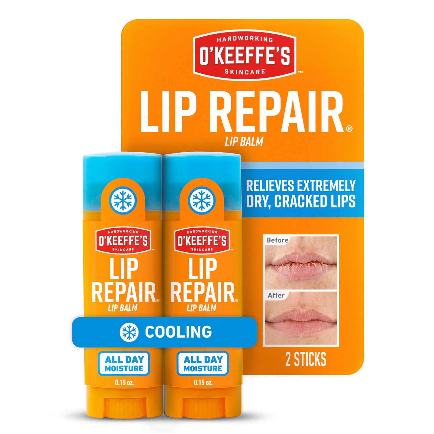 O'Keeffe's Lip Repair Lip Balm With Cooling Relief for Dry, Cracked Lips - Stick (2 Pack) - Moisturizer for Very Dry Lips