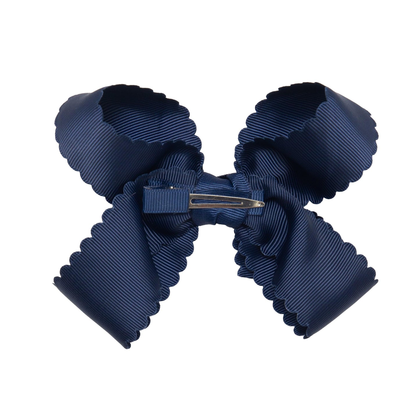 HAIRBOWS Girls' Grosgrain Scalloped Edge Bow with a Knot Wrap Center on a Clip, All Ages and Hair Types, 5 Inch Bow, Navy