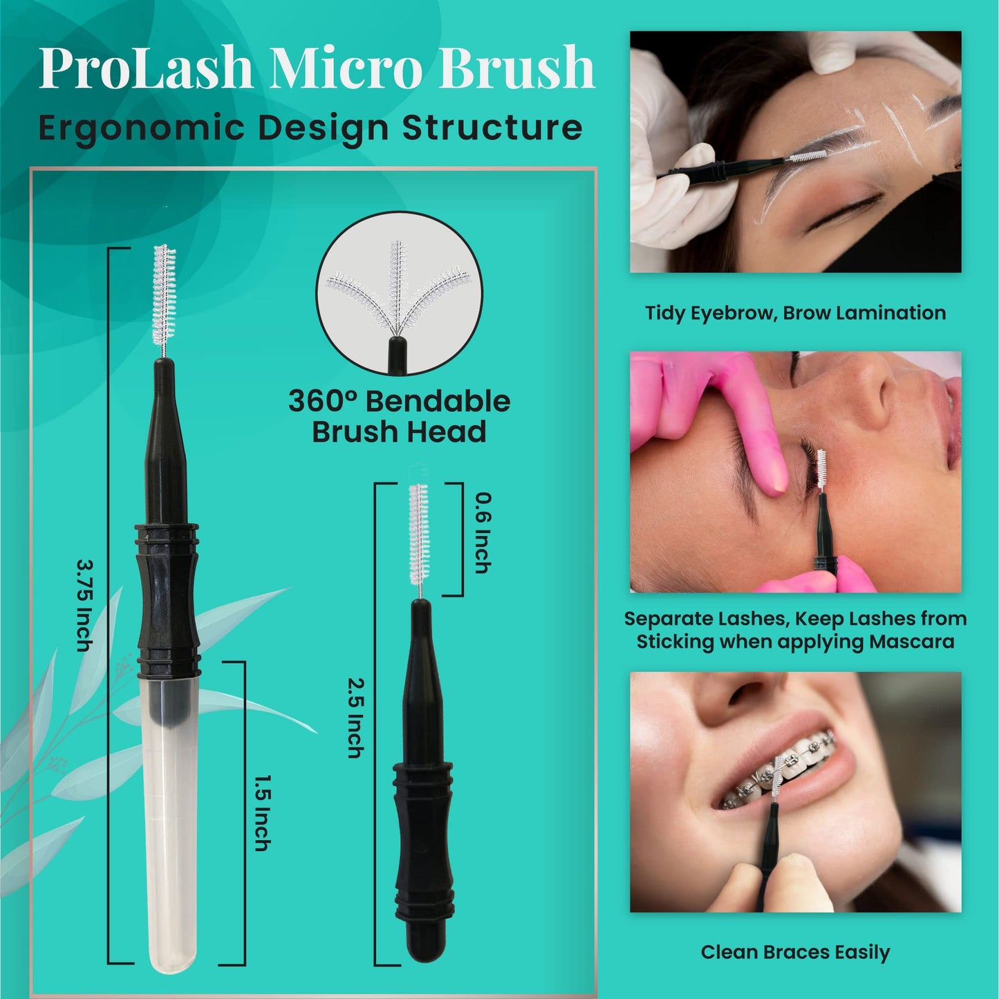 100pcs Mini Spooly Brow Lifter Brush with Cap - 3R Factory Precision Brow Spoolie for Eyebrow Laminating, Comb with Detail Spoolie Brush