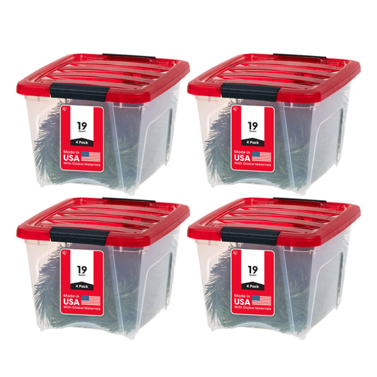 IRIS USA 19 Qt. Stackable Plastic Storage Bins with Lids, 4 Pack - BPA-Free, See-Through Organizing Solution, Latches, Durable Nestable Containers…