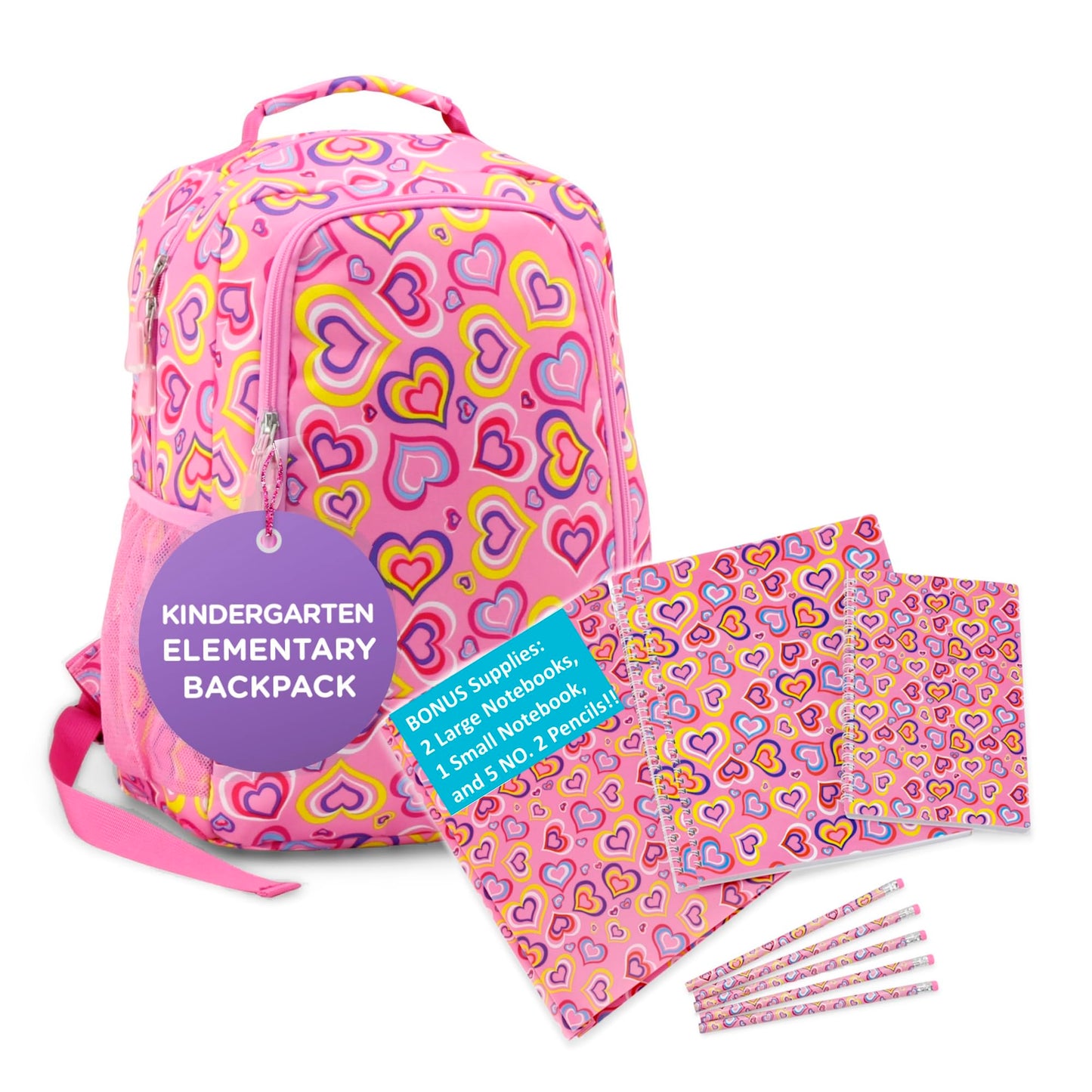 Emily Rose Kid's Backpack & Elementary School Supplies Bundle 16" Large Bookbag w/Padded Straps Includes Matching Spiral Notebooks, Folder and Pencils Set | Ideal for Kids 5-12 | USA Business