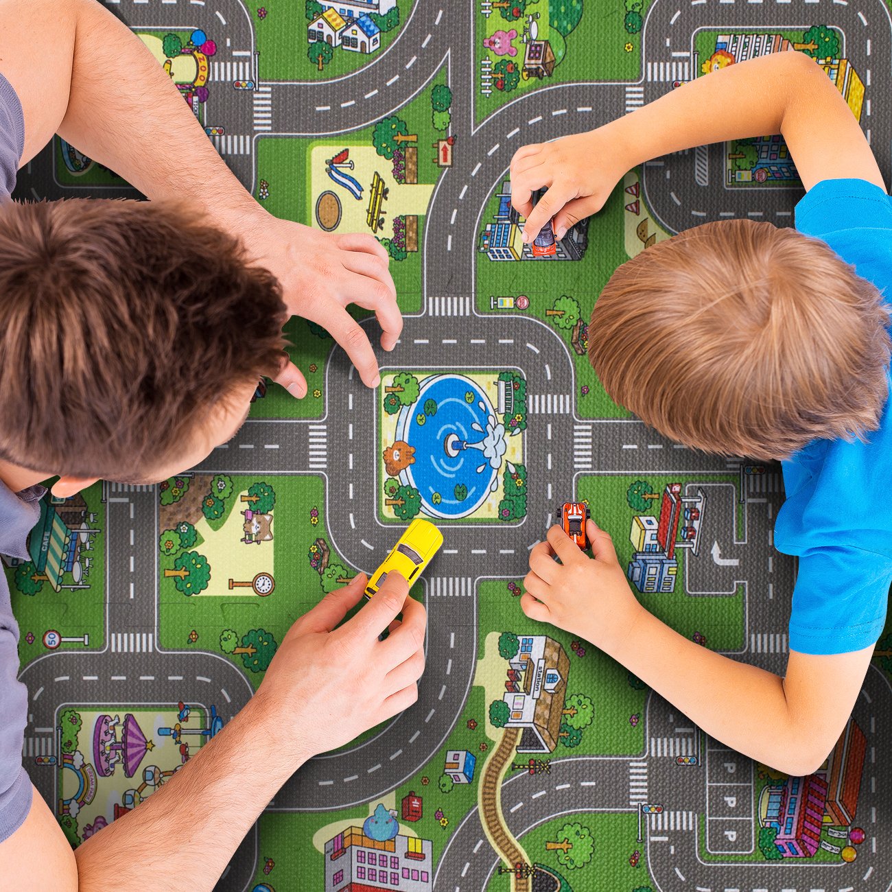 Sorbus Traffic Play Mat – 9 EVA Foam Puzzle Tiles with Borders, Kids Road Traffic Rug for Toy Cars & Trucks, Educational Playroom Mat