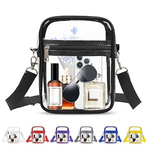 VOROLO Clear Crossbody Bag Stadium Approved See Through Purse Handbag,Small See Through Purse Handbag with Adjustable Shoulder Strap for Sports Black
