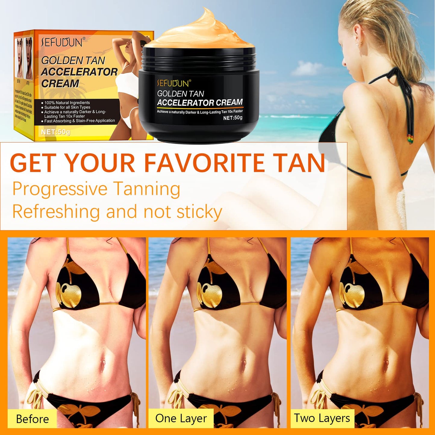 Tanning Gel Cream, 50g Sun Tanning, Soft Brown Intensive Tanning Gel, Tanning Accelerator Cream, Natural Tan Skin with Soft Brown Tanning Lotion