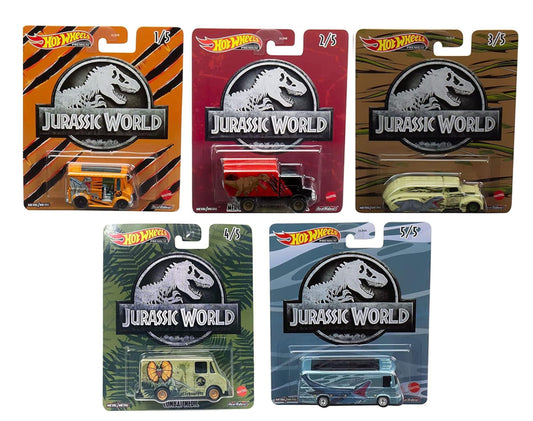 Hot Wheels Jurassic World 2022 Premium Pop Culture Complete 5 Car Diecast Set DLB45-946Q Release