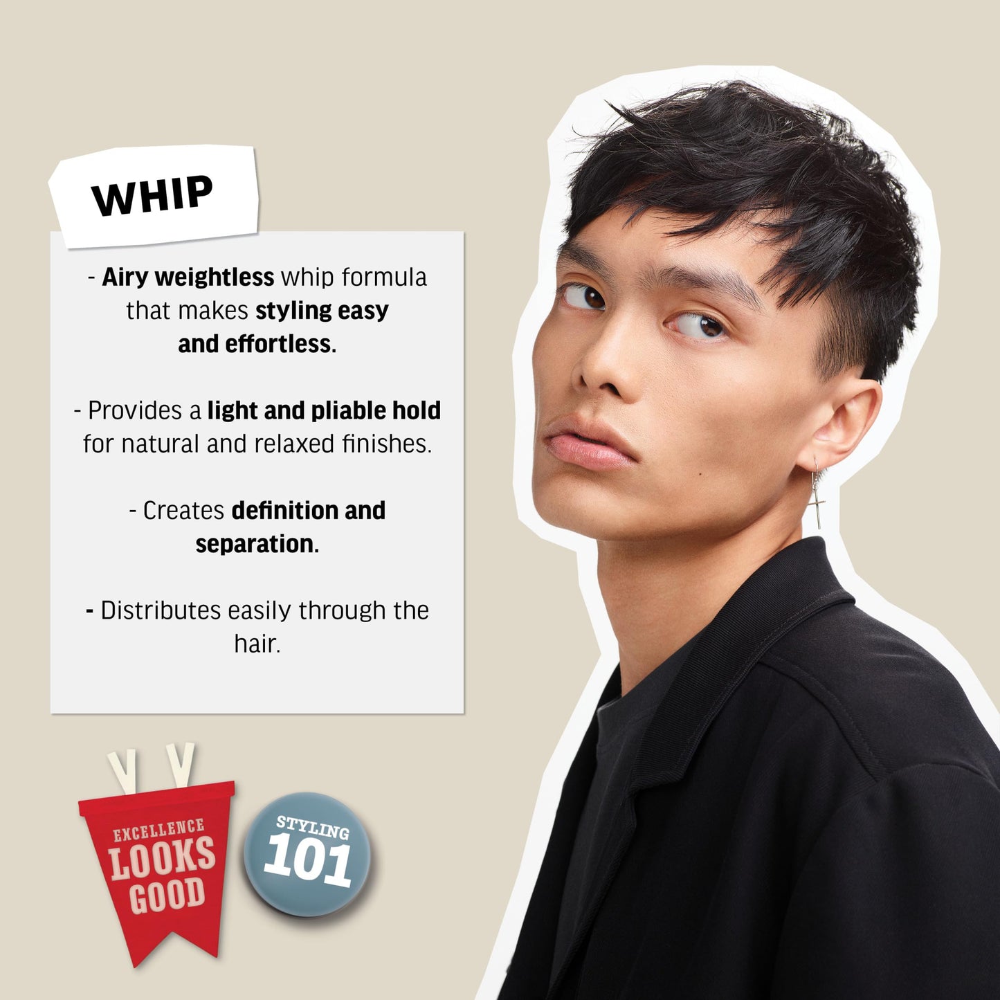 American Crew Men's Whip Styling Cream, Like Hair Gel with Light Hold & Natural Shine, Stocking Stuffer for Him, 3 oz