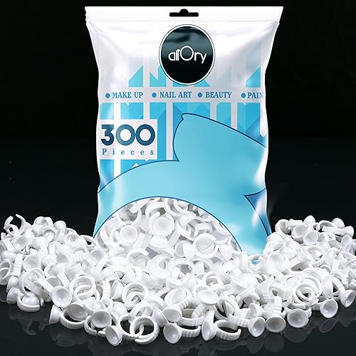 300PCS AliOry Glue Rings for Eyelash Extensions Disposable Rings for Lashes Lovely Shape Lash Fan Blossom Glue Cups Lash Extension Supplies Supplies