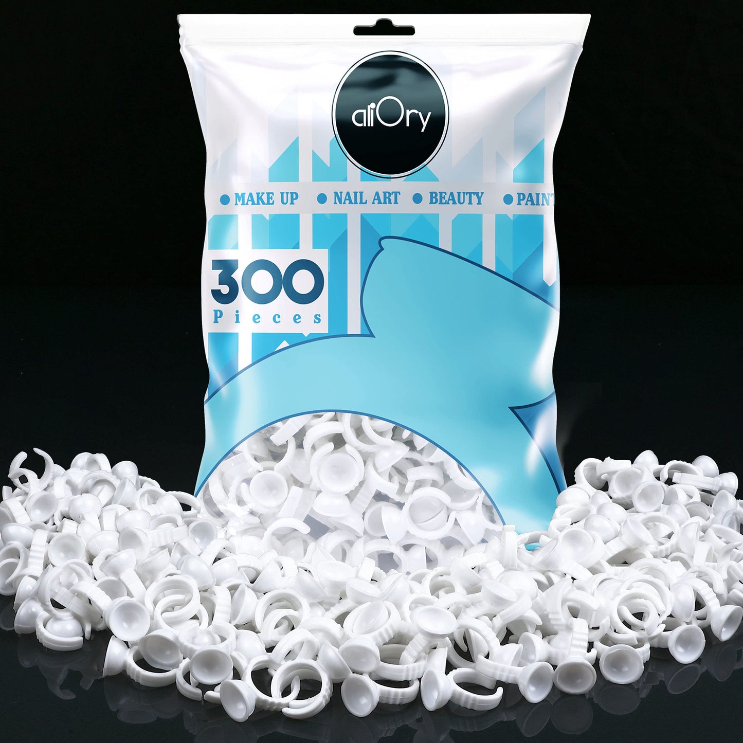 300PCS AliOry Glue Rings for Eyelash Extensions Disposable Rings for Lashes Lovely Shape Lash Fan Blossom Glue Cups Lash Extension Supplies Supplies