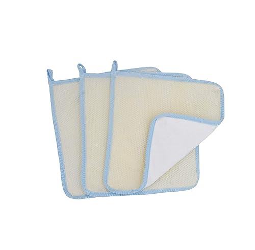 Bleu Bath (3 Pack) Dual-Sided Exfoliating Skin Towel Cotton Terry Body Cloth Scrubber Premium Sturdy Loofah Towel Soft and Buffing Wash Cloth White