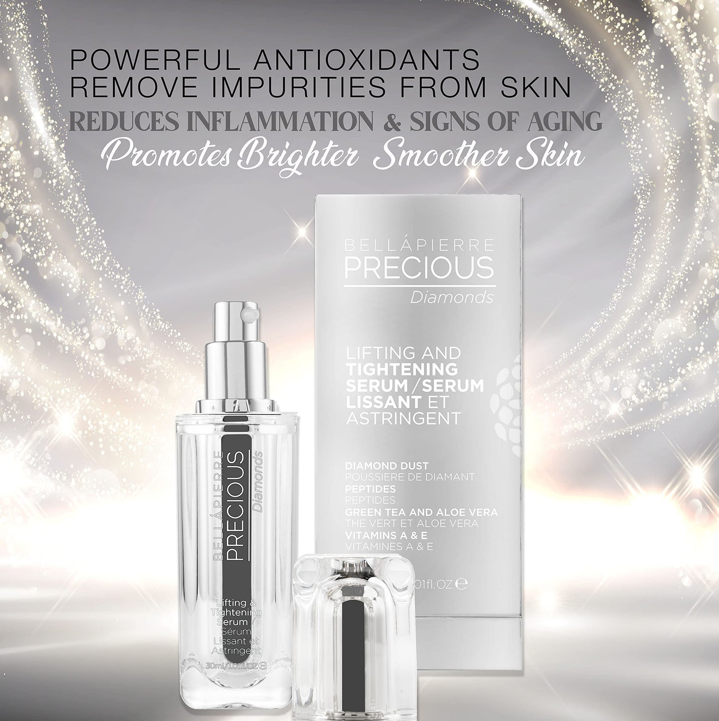 bellapierre PRECIOUS Diamonds Lifting & Tightening Serum | Awaken, Revitalize, and Tighten Tired, Sagging Skin | Enriched with Vitamins A & E