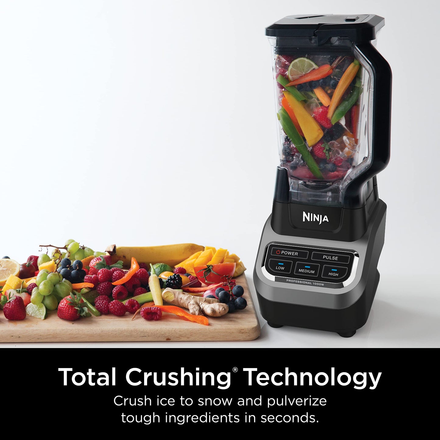 Ninja Professional Blender 1000W, Total Crushing Technology for Smoothies, Ice & Frozen Fruit, 72oz Countertop Pitcher, Black/Grey, BL610