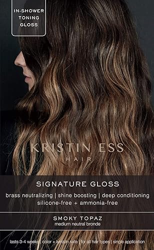 Kristin Ess Hair Gloss in Smokey Topaz Medium Neutral Blonde - 4 Wk Semi Permanent Hair Dye Glaze - Color Depositing Conditioner & Toner for Vibrant