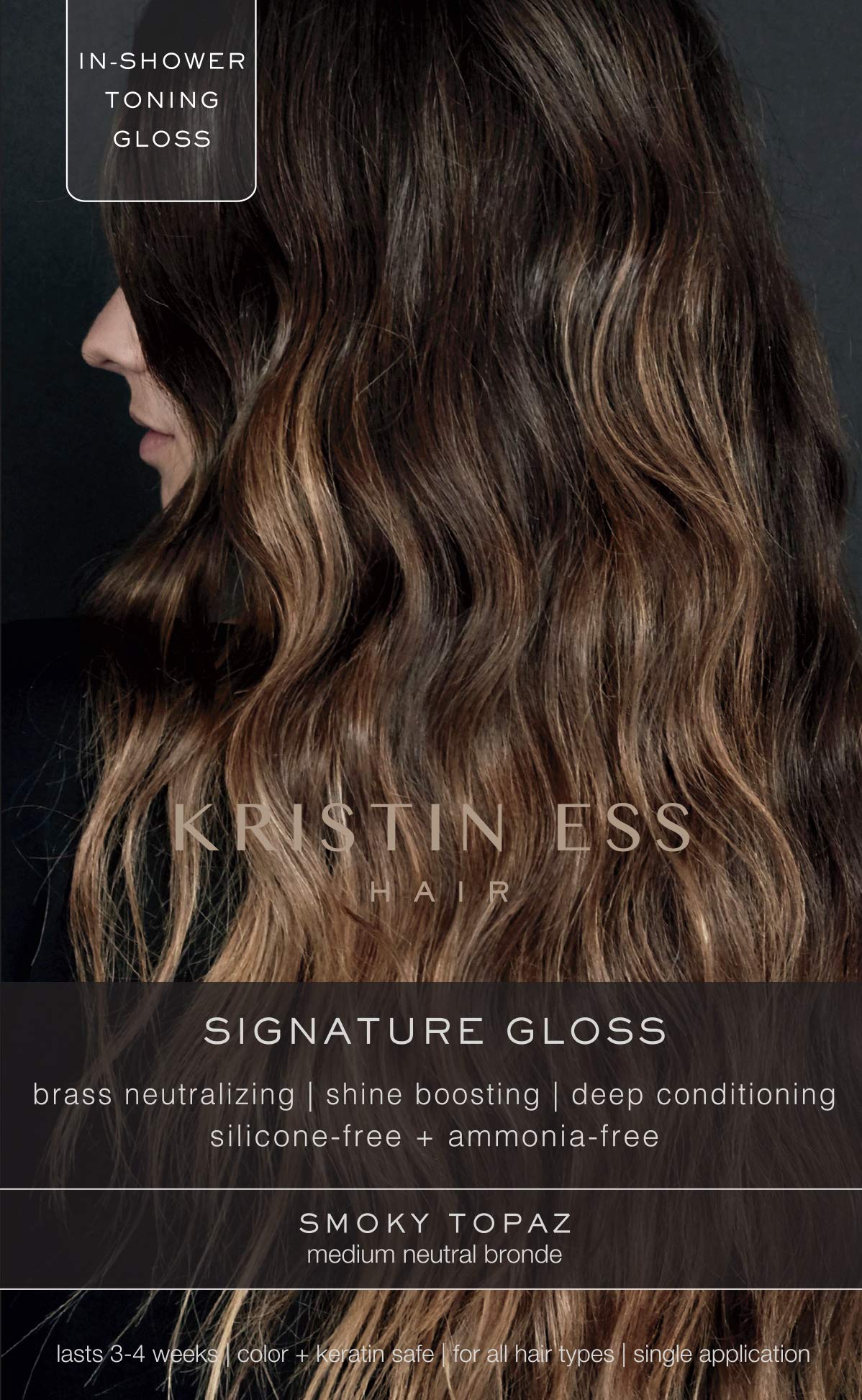 Kristin Ess Hair Gloss in Smokey Topaz Medium Neutral Blonde - 4 Wk Semi Permanent Hair Dye Glaze - Color Depositing Conditioner & Toner for Vibrant