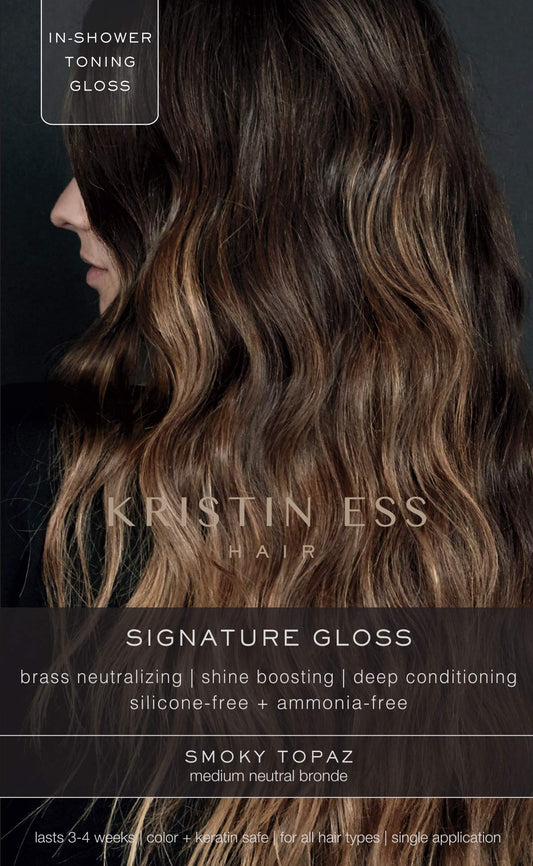 Kristin Ess Hair Gloss in Smokey Topaz Medium Neutral Blonde - 4 Wk Semi Permanent Hair Dye Glaze - Color Depositing Conditioner & Toner for Vibrant