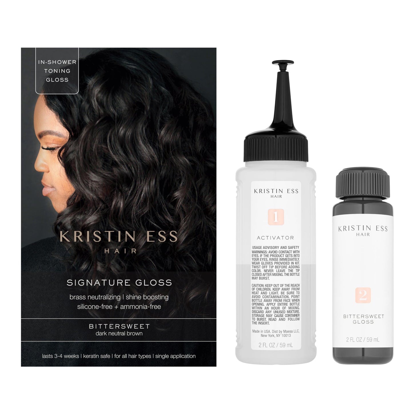 Kristin Ess Hair Gloss in Bittersweet Dark Brunette - 4 Wk Semi Permanent Hair Color for Women - Dark Brown Color Depositing Conditioner & Toner