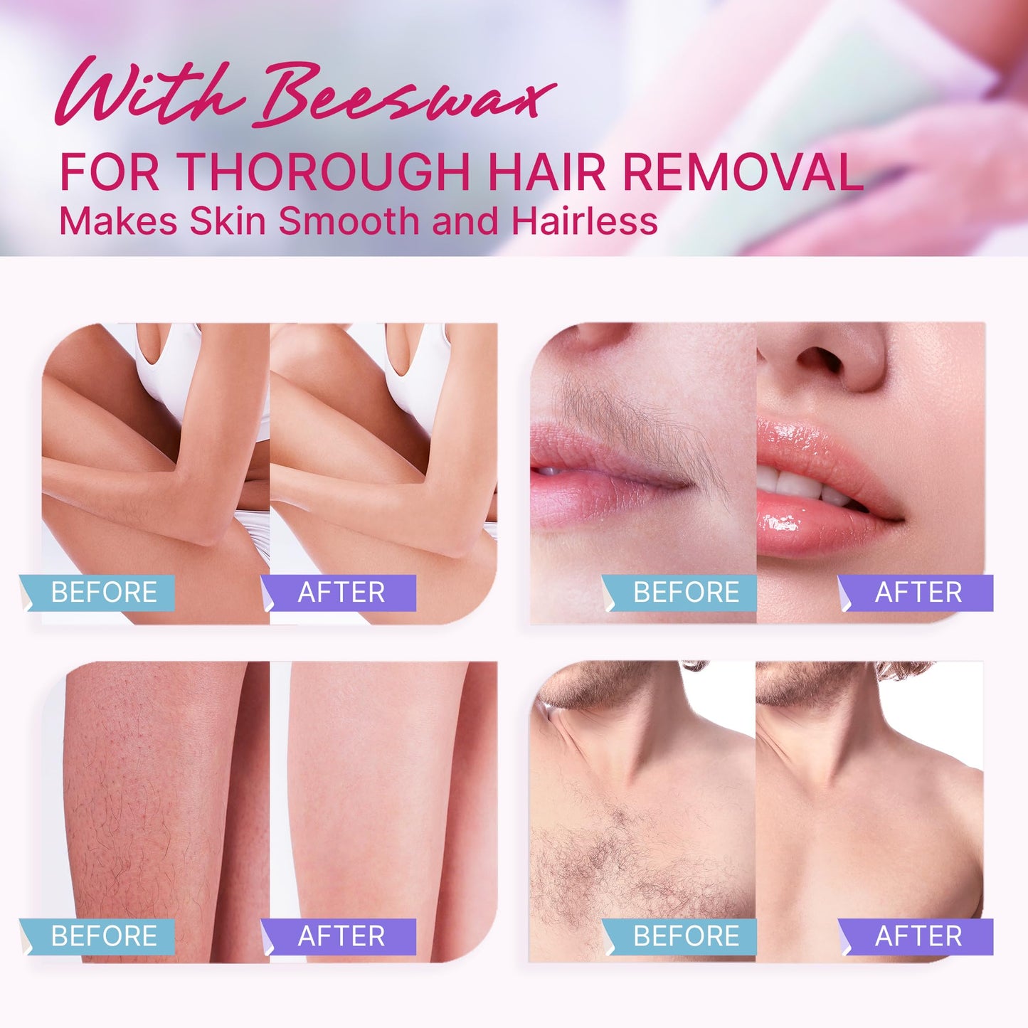 Wax Strips Hair Removal for Women: Waxing Kit with 20 Pcs Body Waxing Strips Dual Sides & 4 Calming Oil Wipe For Face, Bikini, Legs, Lip Beauty and Personal Care ELIAGLOW