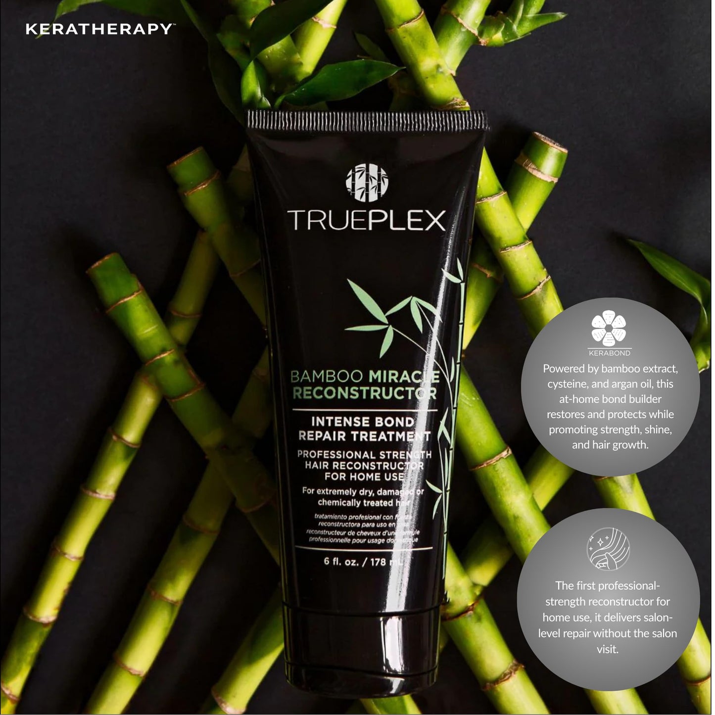 Trueplex KERATHERAPY Bamboo Miracle Reconstructor Bond Repair Treatment, 6 oz., 178 ml - Vegan Thermal Protection & Hair Strengthener for Damaged Hair
