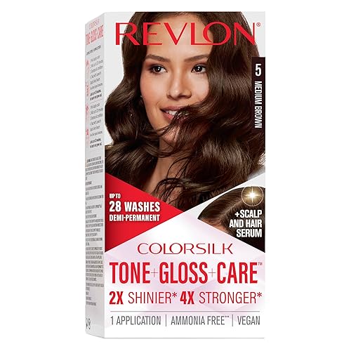 Revlon ColorSilk Tone + Gloss + Care Demi Permanent Hair Color, Dye Kit with Leave-In Scalp and Haircare Serum, 2x Shinier, 4x Stronger, 5 Medium