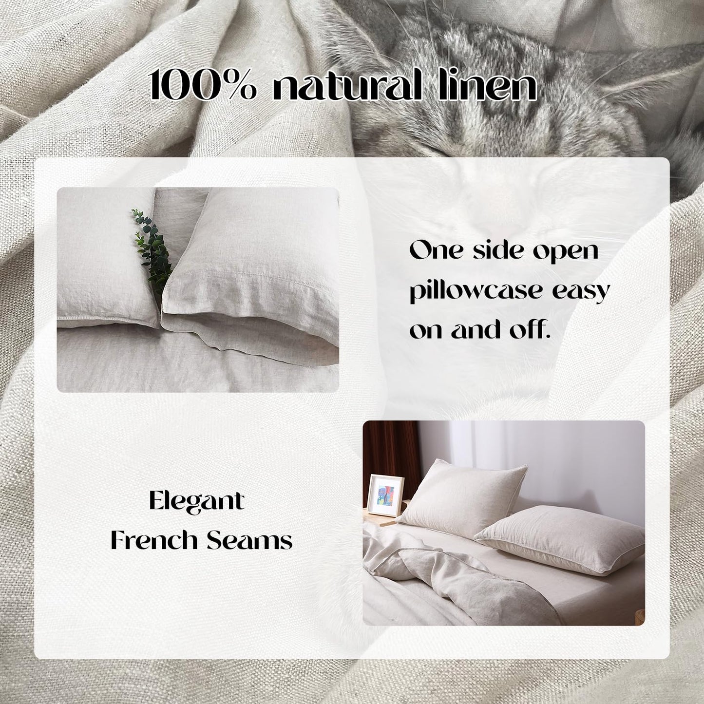 S VICTORY SYMBOL 100% Organic French Linen Bed Sheets Queen Size,Stone Washed Flax 4PCS Sheets Set(1 Flat Sheet+1 Fitted Sheet+2 Pillow Cases)