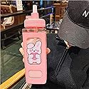 PEXIZUAN Kawaii Bear Water Bottle With Straw Sport Plastic Portable Square Drinking Bottle For Girl Cute Juice Tea Water Cups 700ml(Pink,700ml)