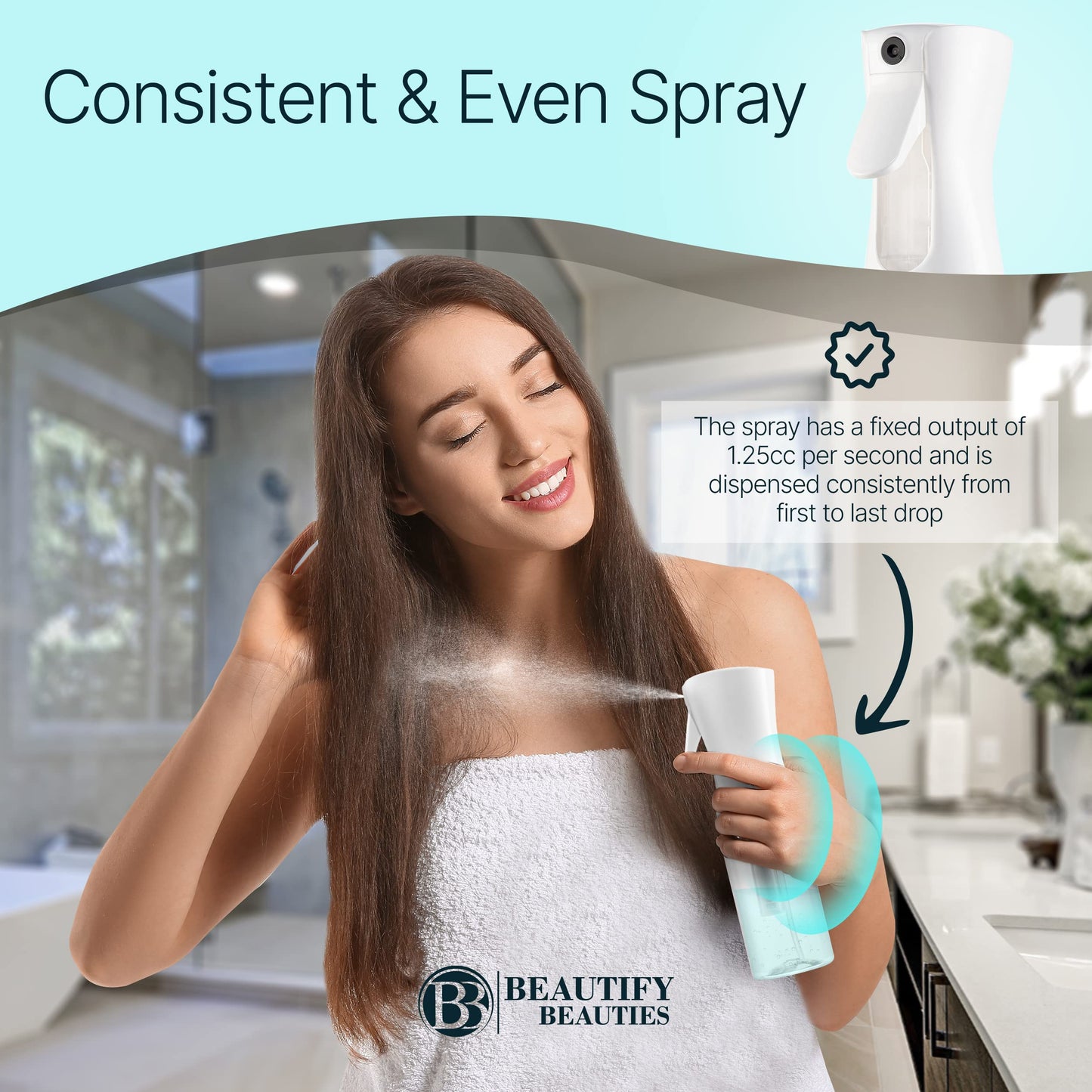 BeautifyBeauties Continuous Spray Bottle – 10.1oz Fine Mist for Hair, Cleaning, Plants, Pets, Salons & Essential Oils