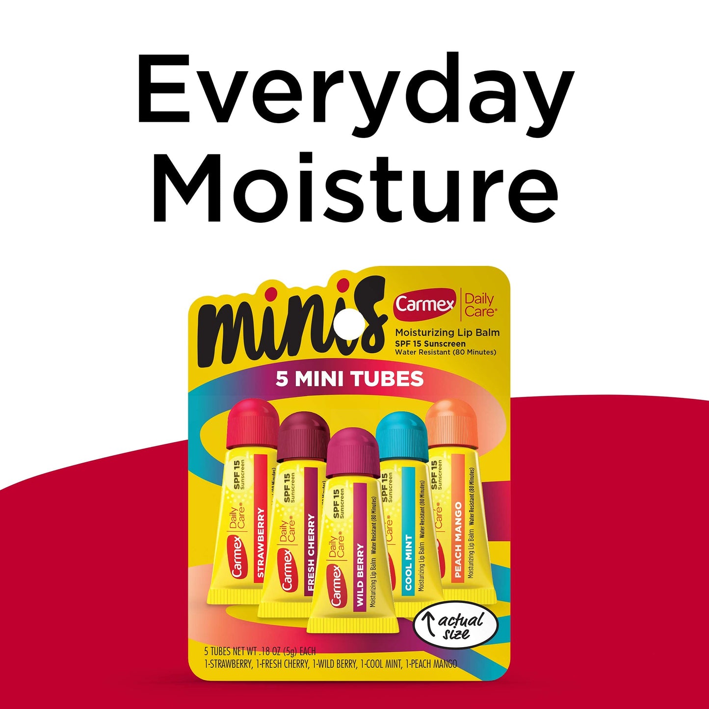 Carmex Daily Care Minis Moisturizing Lip Balm Tubes, SPF 15, Multi-Flavor Lip Balm Pack, 10 Count (2 Packs of 5)