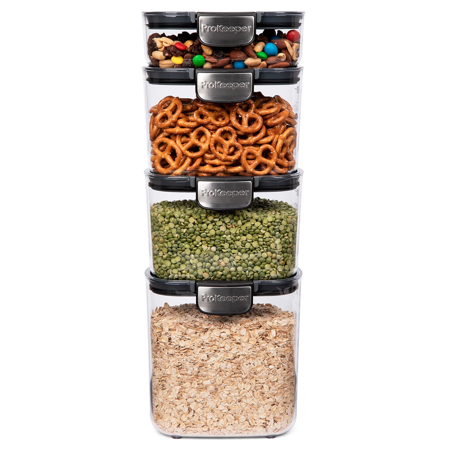 Progressive International ProKeeper+ 4-Piece Clear Plastic Modular Airtight Pantry Food/Snack Kitchen Storage Organization Container Canister Set