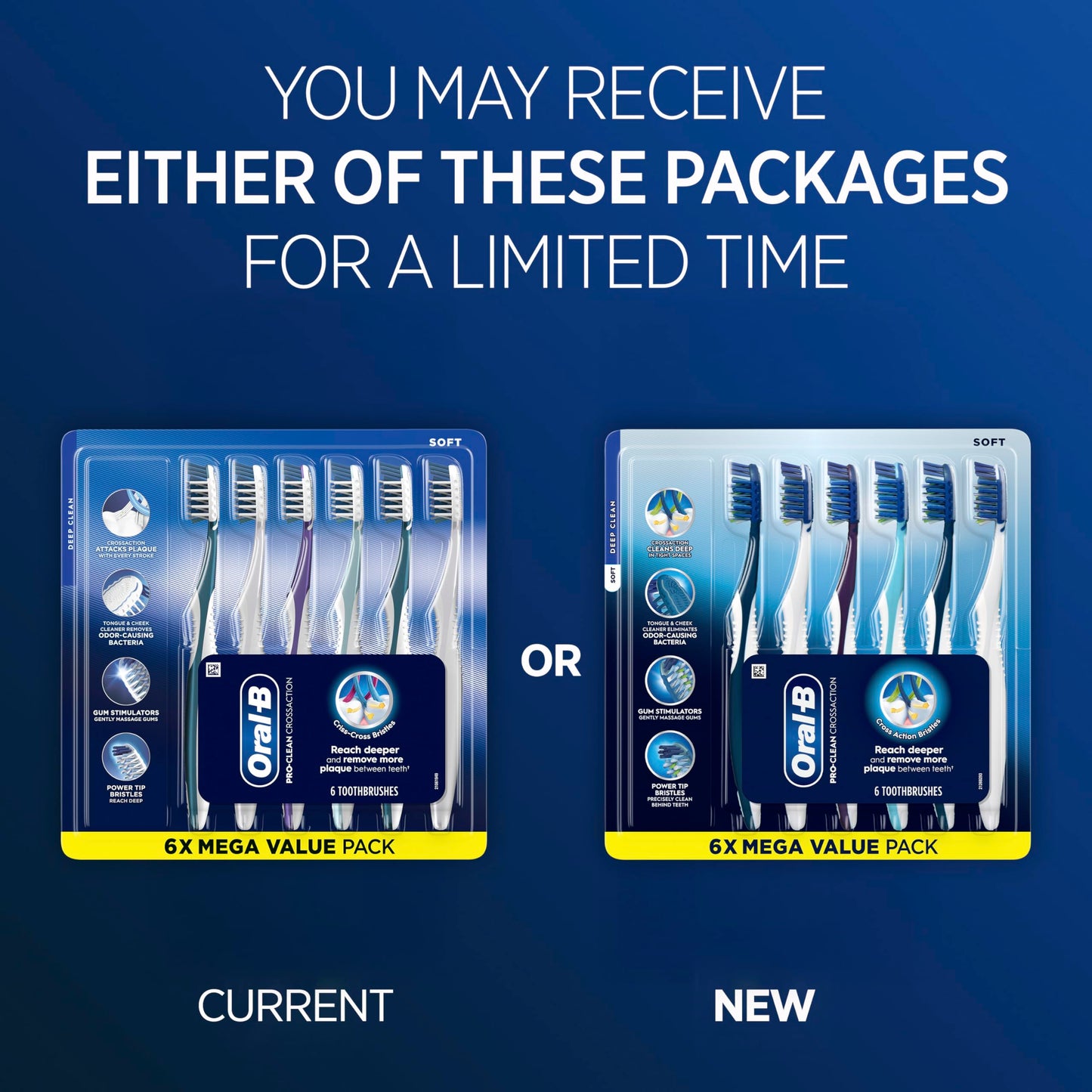 Oral-B Pro Clean Cross Action Toothbrushes, Deep Plaque Removal, 6 Count