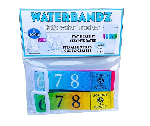 WaterBandz - Stay Hydrated: Elastic Fabric Bands Make your Daily Water Intake Simple and Fun! Universal size for Water Bottles, Cups, and Glasses