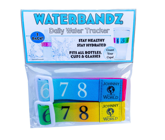 WaterBandz - Stay Hydrated: Elastic Fabric Bands Make your Daily Water Intake Simple and Fun! Universal size for Water Bottles, Cups, and Glasses