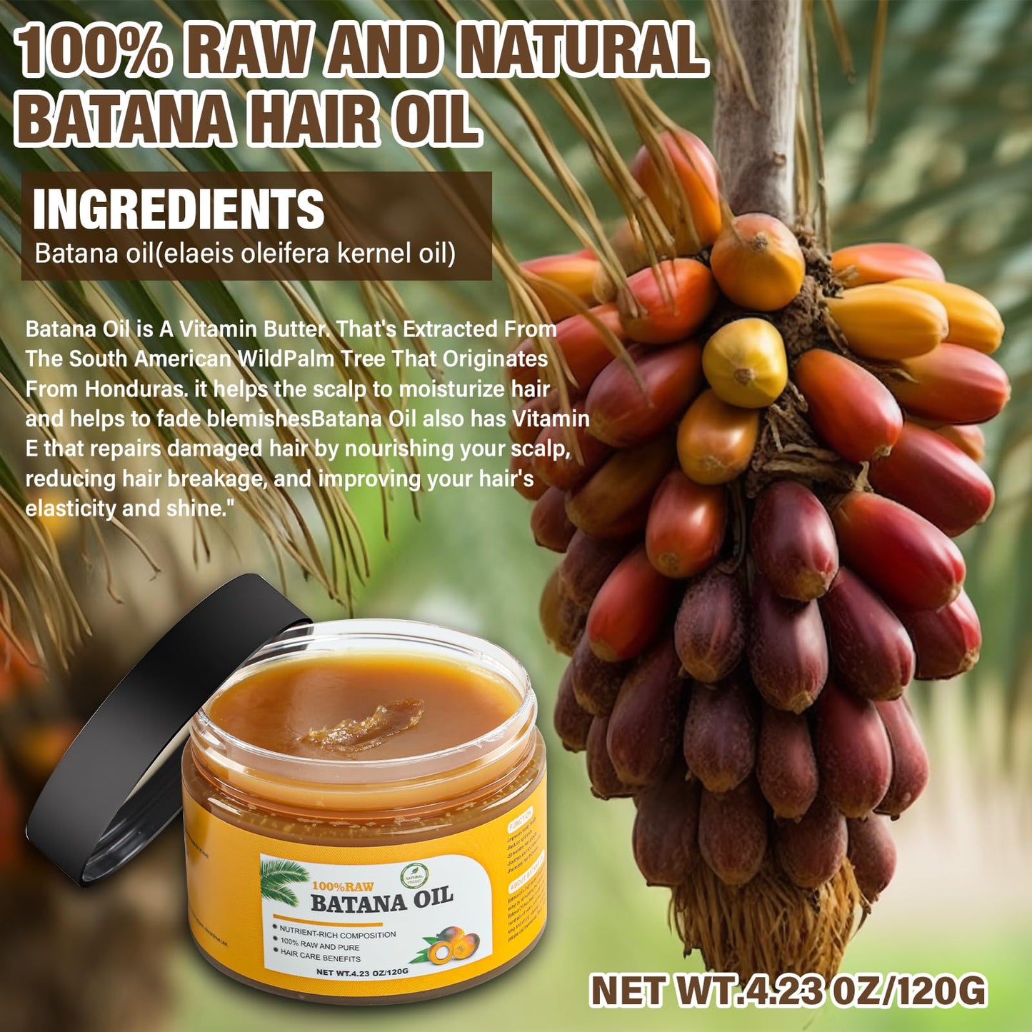 Andreyt Raw Batana Oil for Hair Growth, 100% Natural Pure Dr. Sebi Batana Oil from Honduras, Prevent Hair Loss, Promotes Hair Growth and Thickness