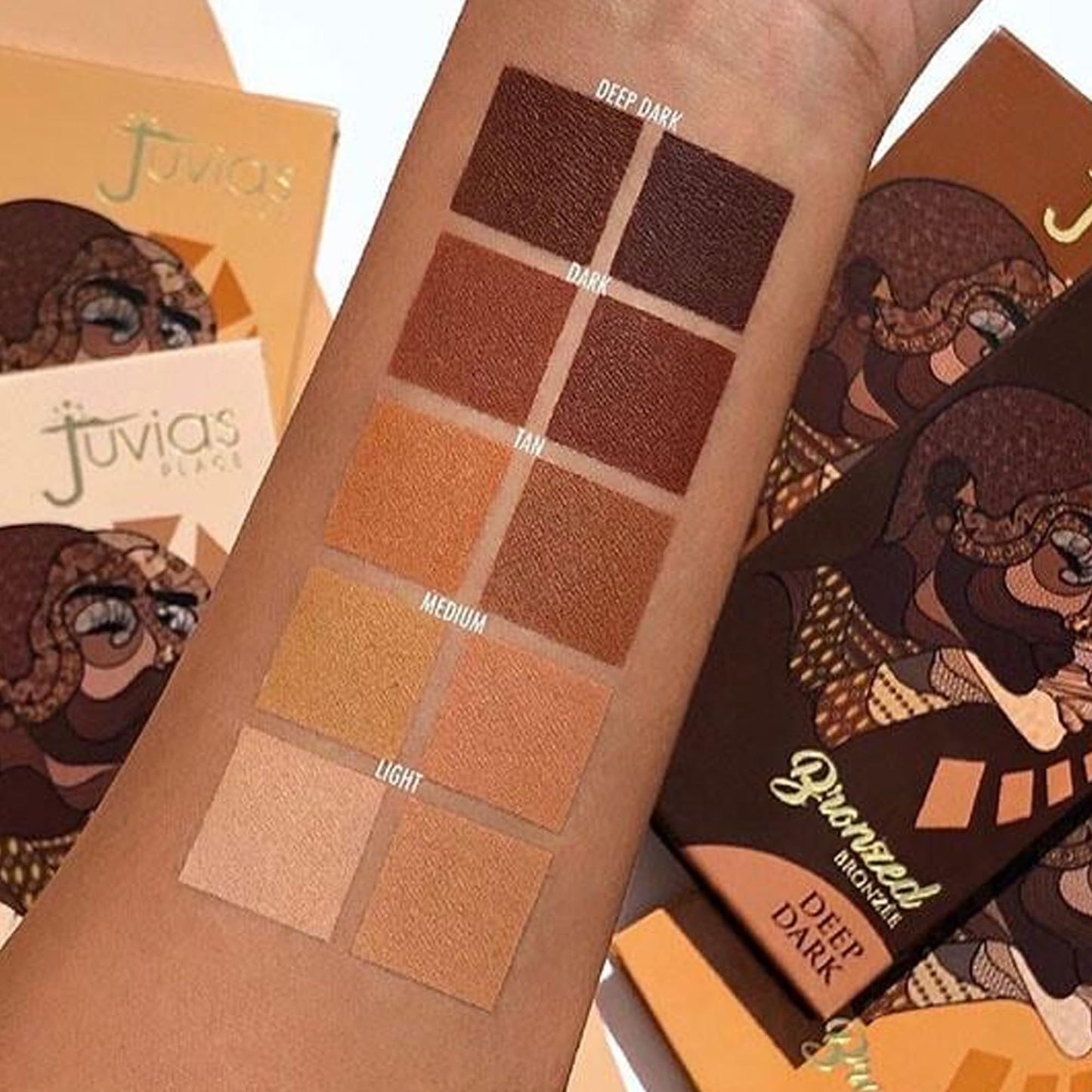 Juvia's Place Bronzed Duo Bronzer Deep Dark - Soft Matte Bronzer, Contour, Pressed, Long-Wearing & Buildable Bronzing Powder - Suitable for Very Dark