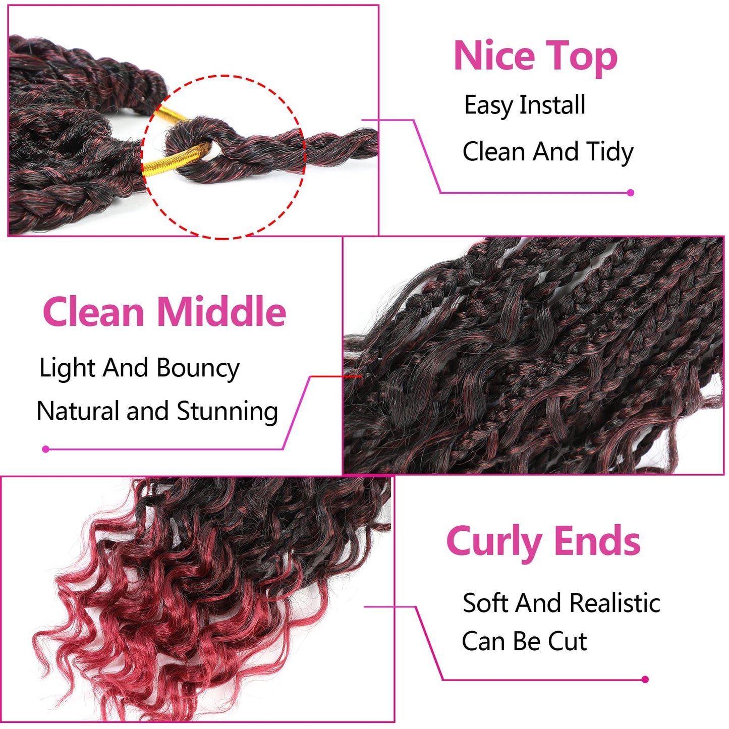 Wodun 12inch Goddess Box Braids Crochet Hair Boho Box-Braids with Curly Ends Bohemian Crochet Braid Pre-looped Synthetic Crochet-Hair for Black Women
