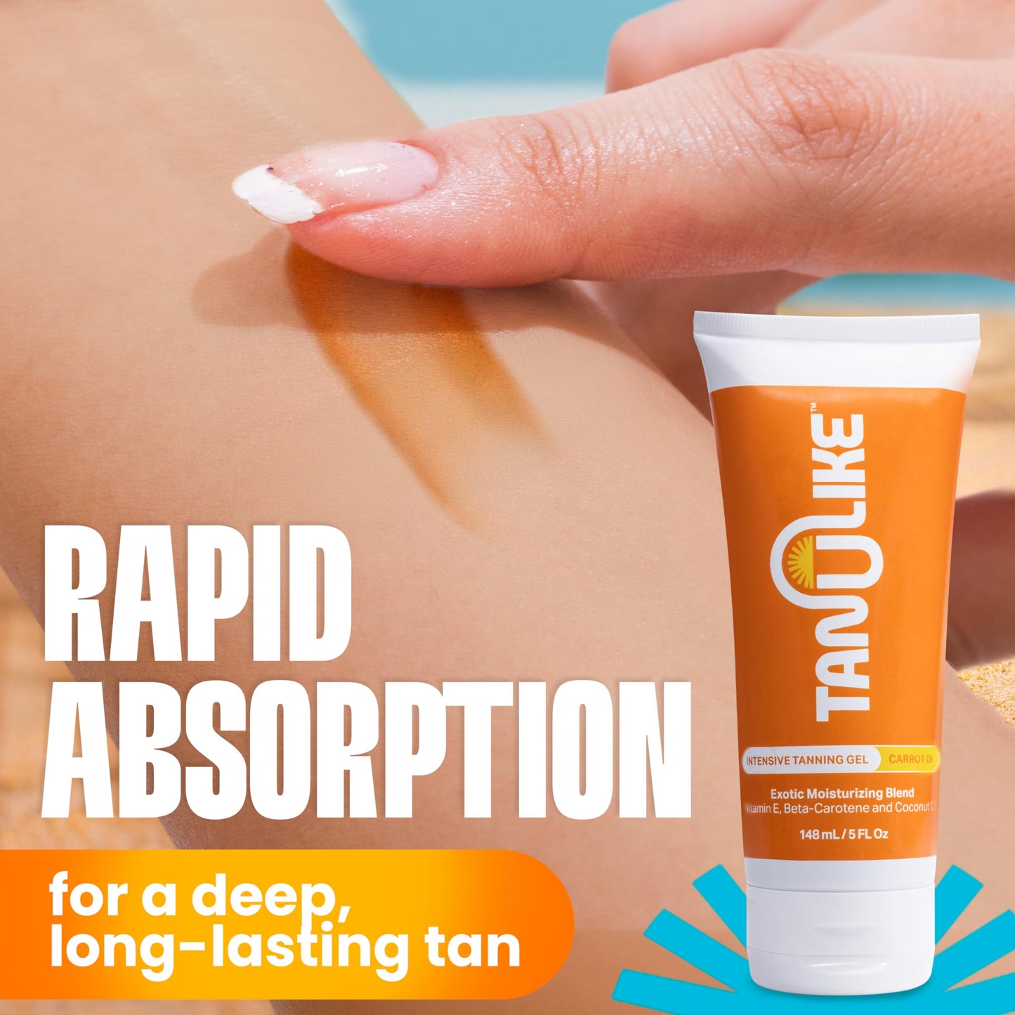 TAN U LIKE, Exotic Carrot Tanning Gel Accelerator - Advanced Moisturizing Formula with Vitamin E, Beta-Carotene, and Coconut Oil - Luxurious Coconut