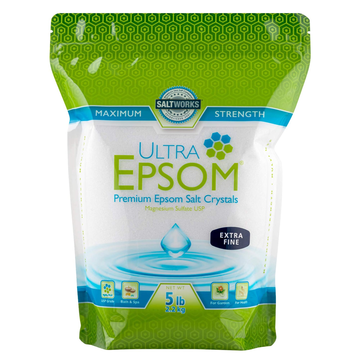 SaltWorks Ultra Epsom Bath Salt, Unscented, Extra Fine Grain, 5 Pound Bag Beauty and Personal Care SaltWorks