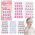 MUACHCHA 120 Pcs 5 Pack Children Acrylic Glitter False Nails Press on Nails Pre-glue Full Cover Fake Nail Tips Stick Cute Cartoon Short Artificial