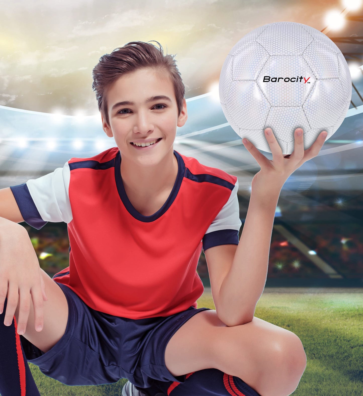 Barocity Iridescent Soccer Balls Set of 4 - Black, Silver, White, and Red Official Match Ball with Reflective Hex Pattern, Sport Soccer Balls…