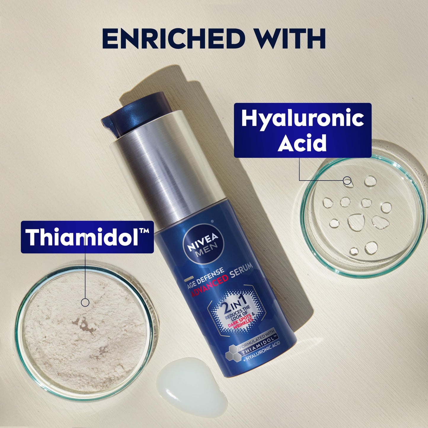 NIVEA MEN Age Defense Advanced Face Serum for Dark Spots with Thiamidol (TM) + Hyaluronic Acid, Fast-Absorbing Face Serum for Men Helps Reduce Look