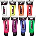 UV Body Paint and Face Paint - 8 Colors - Blacklight Reactive Paints - Body Makeup Glows In the Dark for Black Light Parties, Halloween Costume