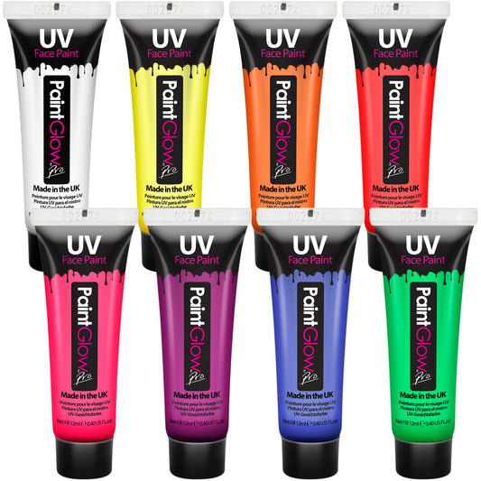 UV Body Paint and Face Paint - 8 Colors - Blacklight Reactive Paints - Body Makeup Glows In the Dark for Black Light Parties, Halloween Costume