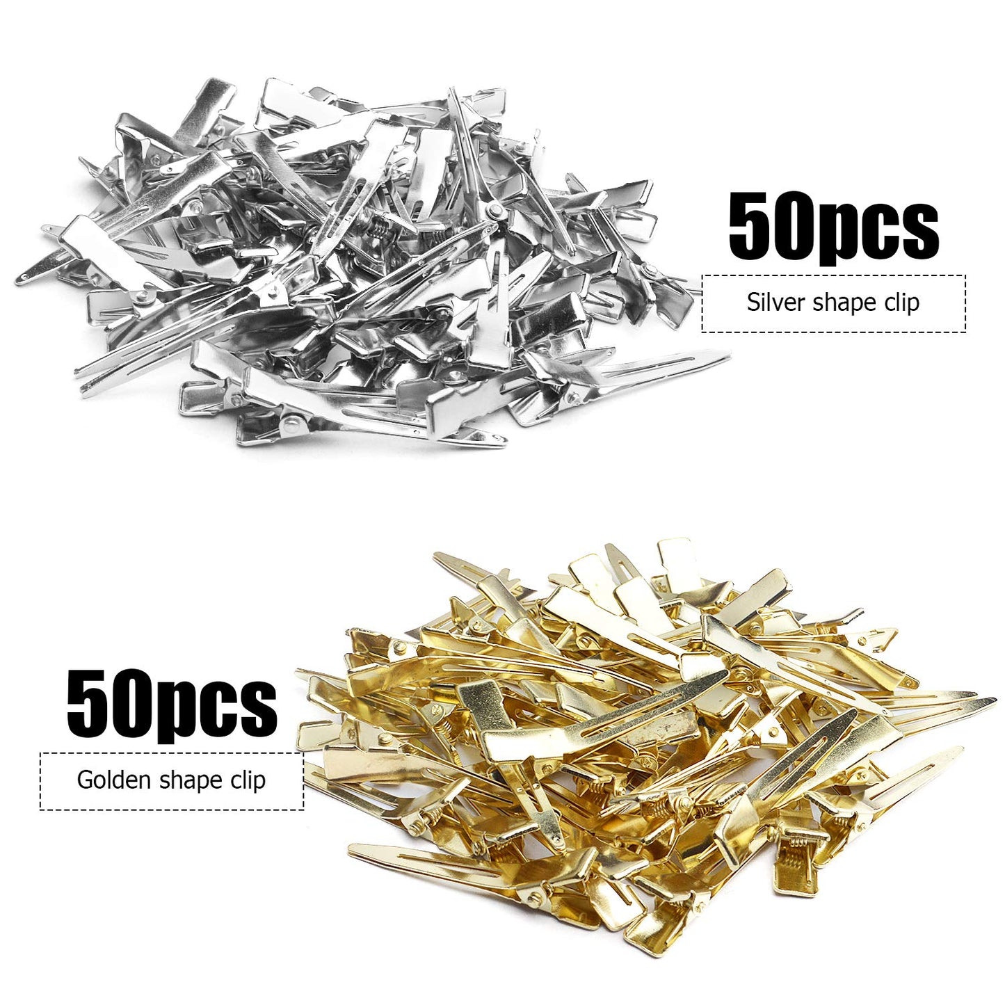 Jdesun 100pcs 1.77 Inches Single Prong Curl Clips Section Clips Metal Alligator Hair Clips Hairpins for Hair Extensions, 2 Colors