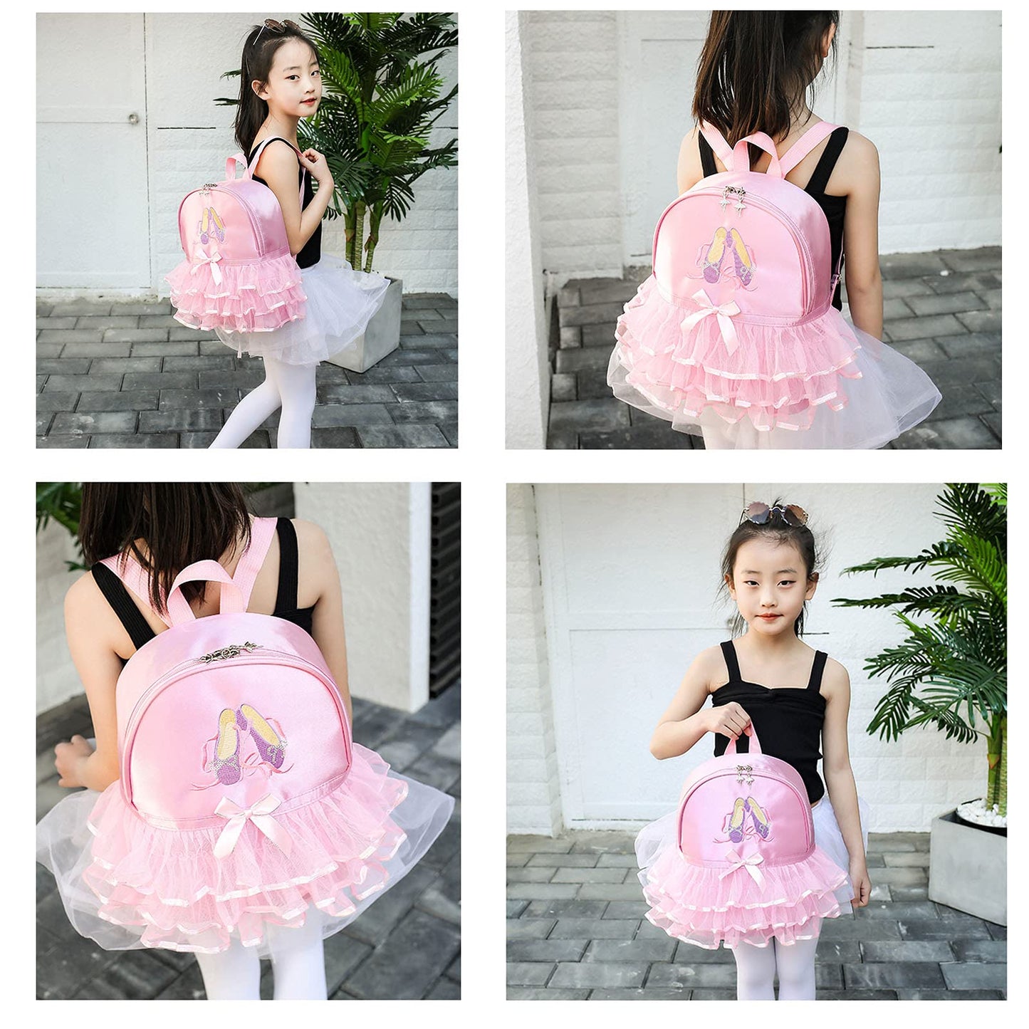 Yitengteng Princess Ballerina Backpack Dance Bag for Toddler Girls Nylon Backpack (Pink dance shoes)