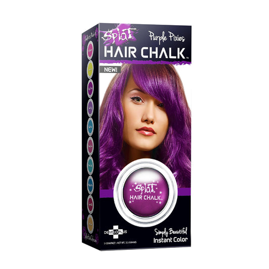 Splat Purple Pixies Hair Chalk, 1 Compact, Temporary Hair Color Glides on Easily for Fun Pops of Color, Washable Hair Color Chalk Shampoos Out